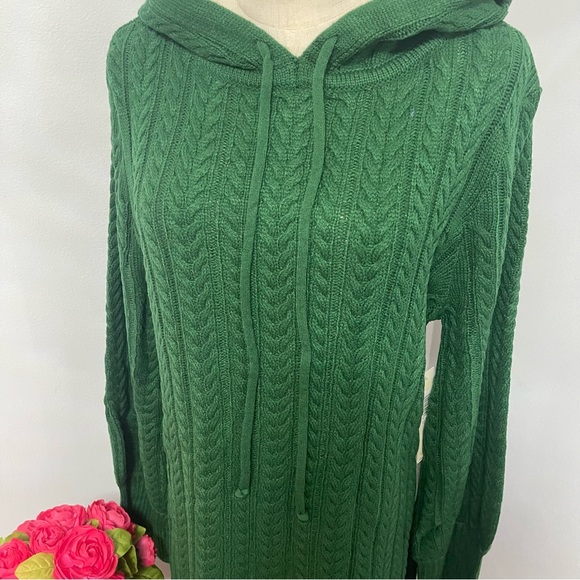Eliza J Hunter Green Cable Knit Drawstring Hood Sweater Dress- New - Reemoly - Picture 8 of 15